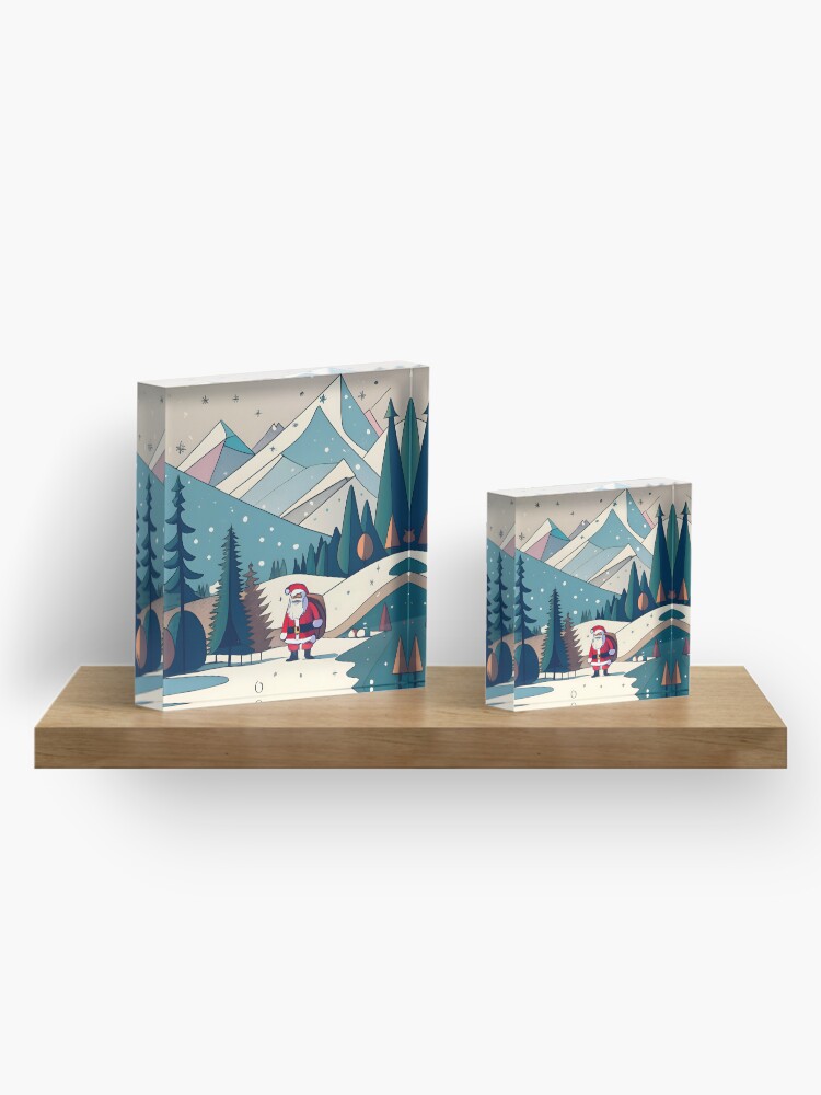 Thumbnail 4 of 5, Acrylic Block, Christmas Santa in Winter Landscape Drawing designed and sold by Patricks-Art.