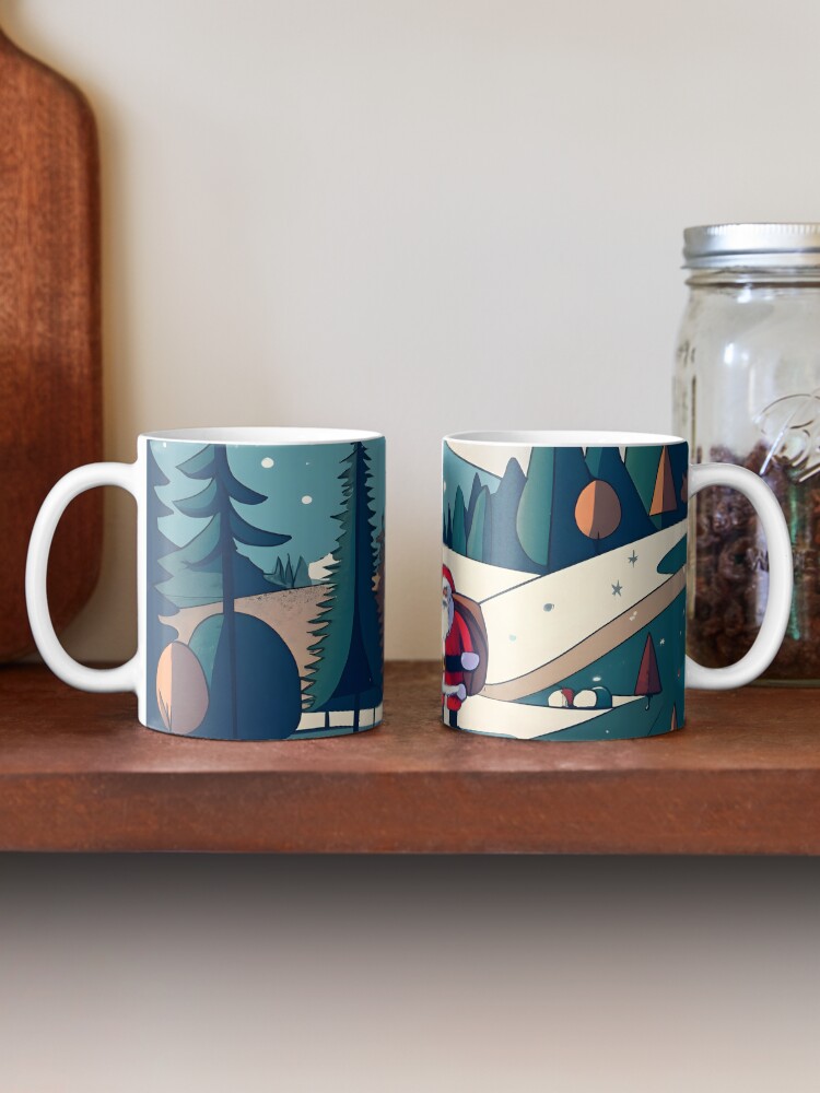 Thumbnail 2 of 6, Coffee Mug, Christmas Santa in Winter Landscape Drawing designed and sold by Patricks-Art.