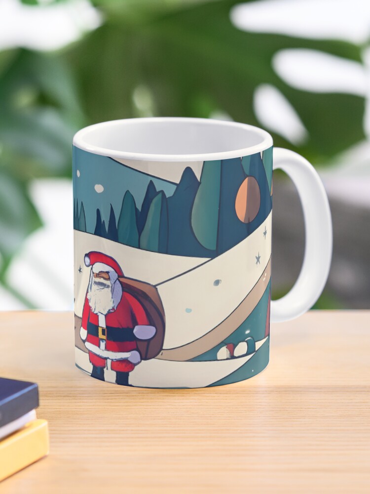 Thumbnail 1 of 6, Coffee Mug, Christmas Santa in Winter Landscape Drawing designed and sold by Patricks-Art.