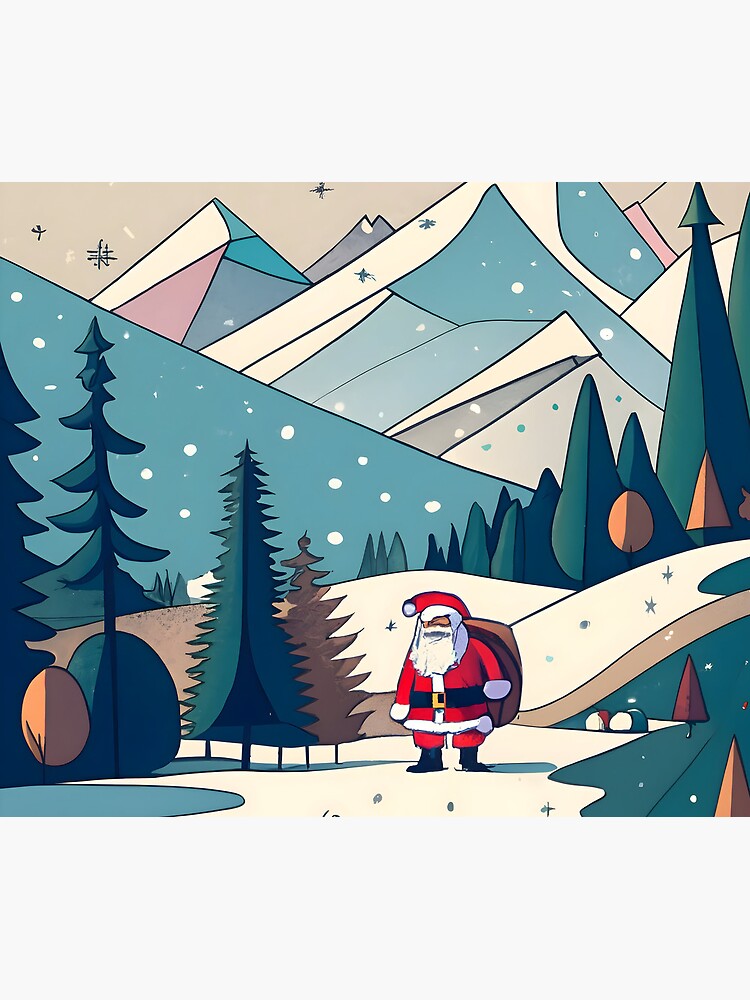 Thumbnail 5 of 5, Mouse Pad, Christmas Santa in Winter Landscape Drawing designed and sold by Patricks-Art.