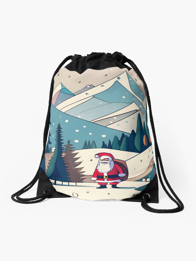 Thumbnail 1 of 3, Drawstring Bag, Christmas Santa in Winter Landscape Drawing designed and sold by Patricks-Art.