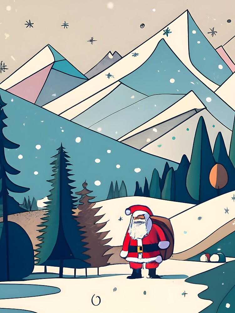 Thumbnail 3 of 3, Drawstring Bag, Christmas Santa in Winter Landscape Drawing designed and sold by Patricks-Art.