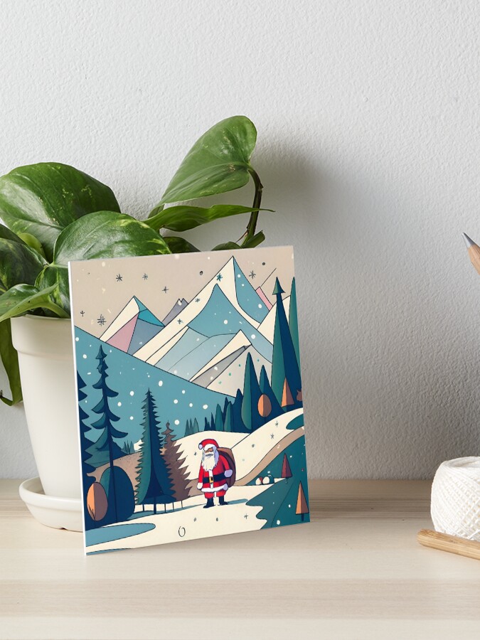 Thumbnail 1 of 2, Art Board Print, Christmas Santa in Winter Landscape Drawing designed and sold by Patricks-Art.