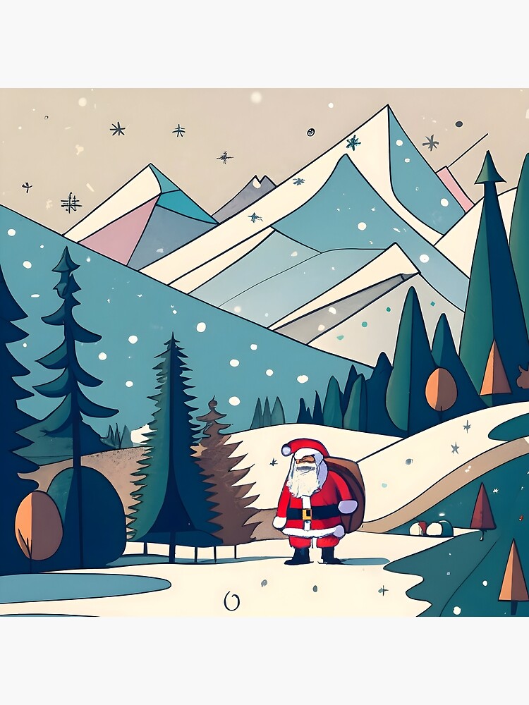 Thumbnail 4 of 4, Pillow, Christmas Santa in Winter Landscape Drawing designed and sold by Patricks-Art.
