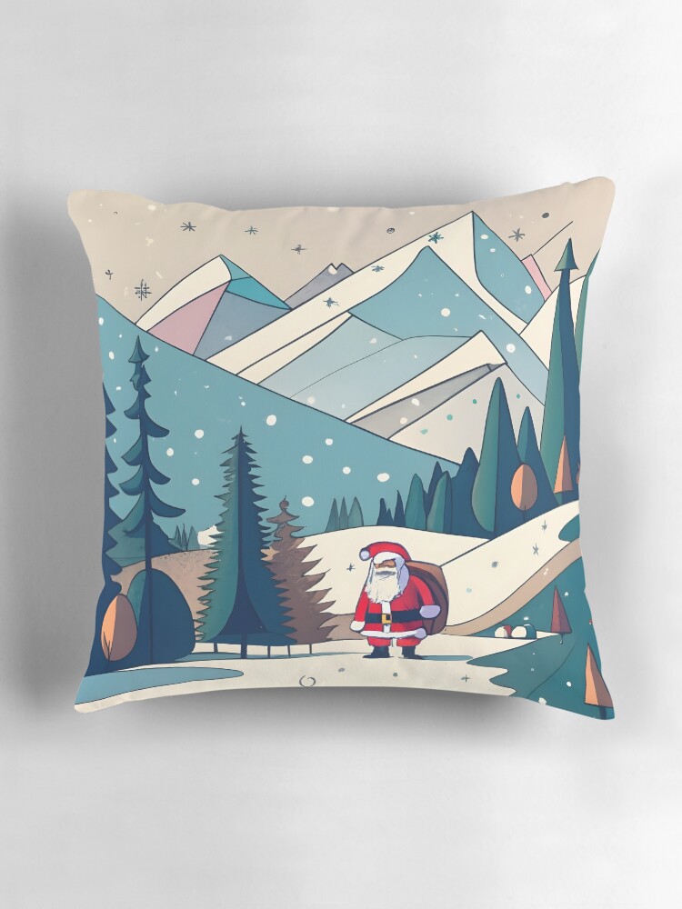 Thumbnail 3 of 4, Pillow, Christmas Santa in Winter Landscape Drawing designed and sold by Patricks-Art.