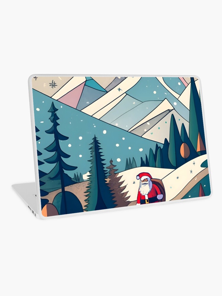 Thumbnail 1 of 2, Laptop Skin, Christmas Santa in Winter Landscape Drawing designed and sold by Patricks-Art.
