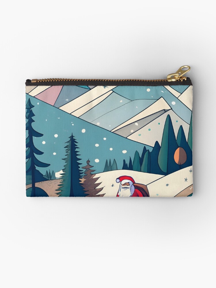 Thumbnail 1 of 4, Zipper Pouch, Christmas Santa in Winter Landscape Drawing designed and sold by Patricks-Art.