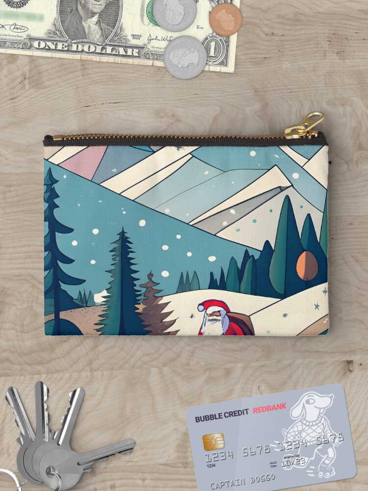 Thumbnail 3 of 4, Zipper Pouch, Christmas Santa in Winter Landscape Drawing designed and sold by Patricks-Art.