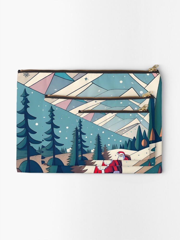 Thumbnail 2 of 4, Zipper Pouch, Christmas Santa in Winter Landscape Drawing designed and sold by Patricks-Art.