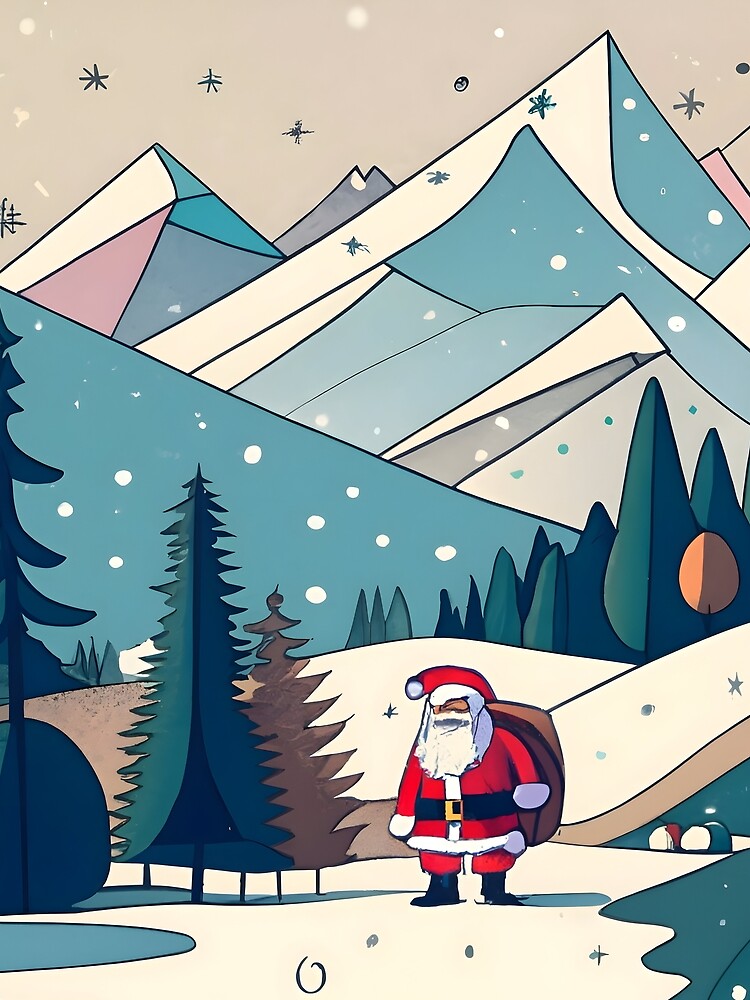 Thumbnail 5 of 5, Graphic T-Shirt, Christmas Santa in Winter Landscape Drawing designed and sold by Patricks-Art.