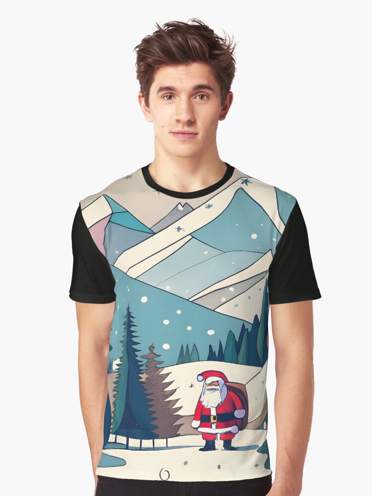 Thumbnail 1 of 5, Graphic T-Shirt, Christmas Santa in Winter Landscape Drawing designed and sold by Patricks-Art.