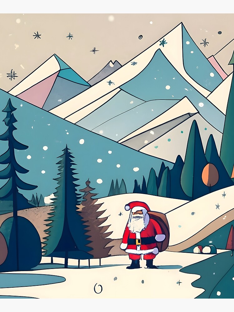 Thumbnail 6 of 6, Apron, Christmas Santa in Winter Landscape Drawing designed and sold by Patricks-Art.