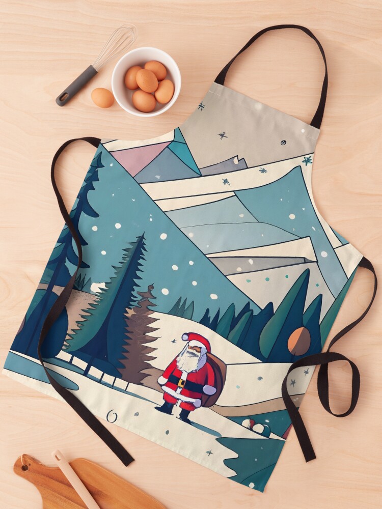Thumbnail 1 of 6, Apron, Christmas Santa in Winter Landscape Drawing designed and sold by Patricks-Art.
