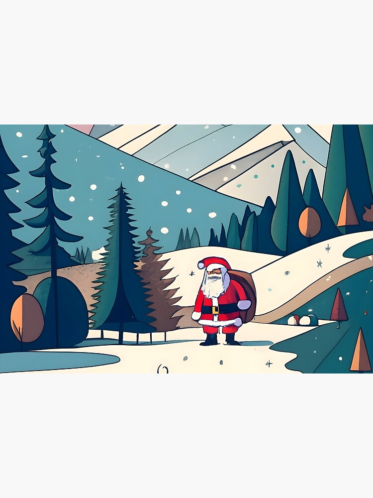 Thumbnail 6 of 6, Bath Mat, Christmas Santa in Winter Landscape Drawing designed and sold by Patricks-Art.