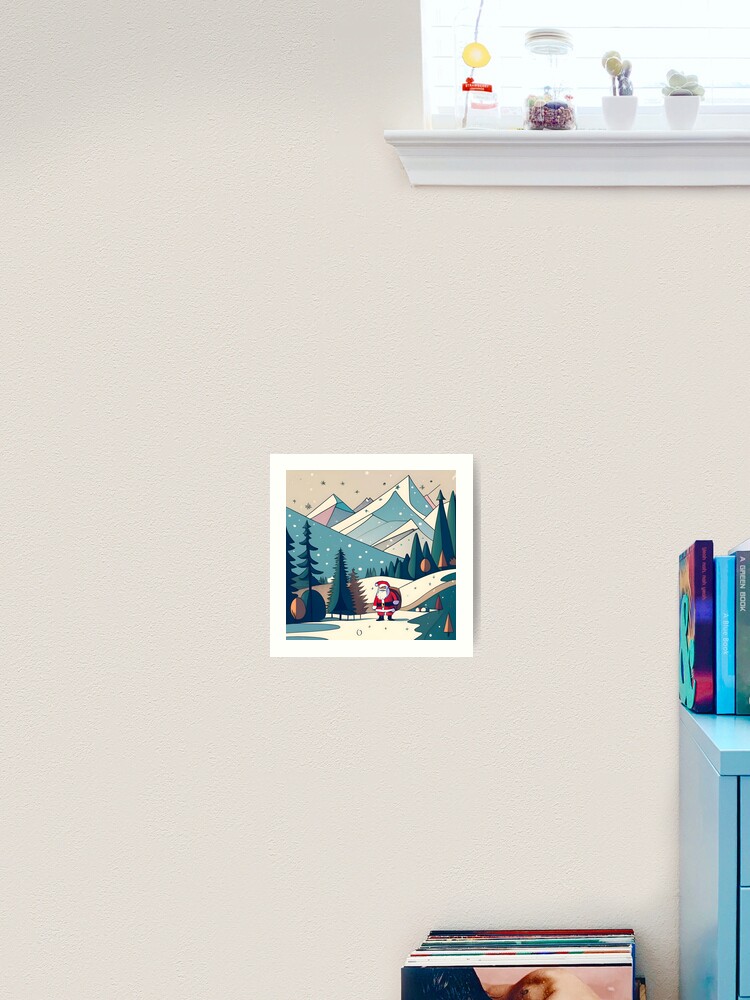 Thumbnail 2 of 3, Art Print, Christmas Santa in Winter Landscape Drawing designed and sold by Patricks-Art.
