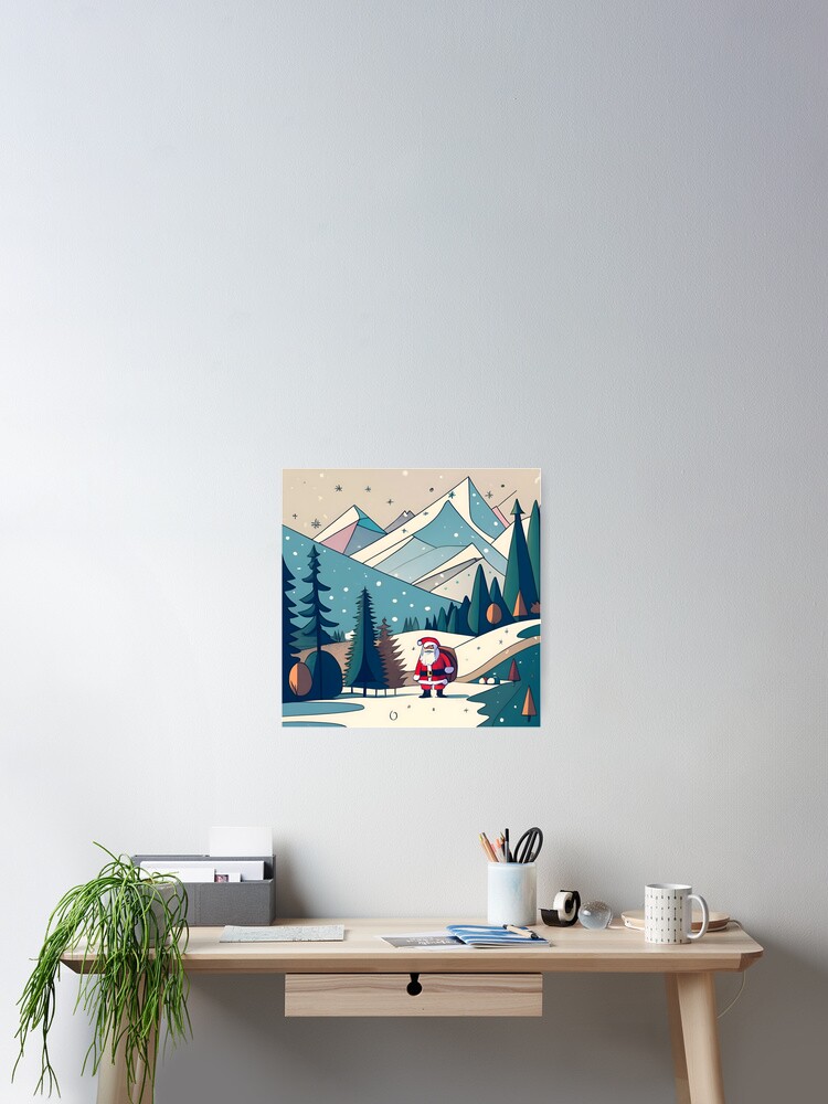 Thumbnail 2 of 3, Poster, Christmas Santa in Winter Landscape Drawing designed and sold by Patricks-Art.