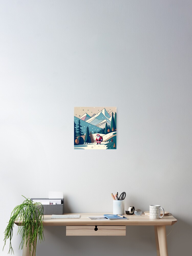 Thumbnail 2 of 3, Poster, Christmas Santa in Winter Landscape Drawing designed and sold by Patricks-Art.