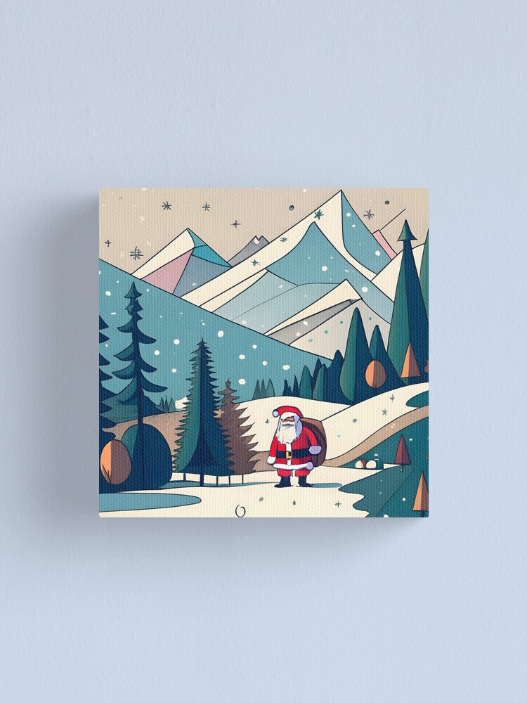 Thumbnail 1 of 3, Canvas Print, Christmas Santa in Winter Landscape Drawing designed and sold by Patricks-Art.