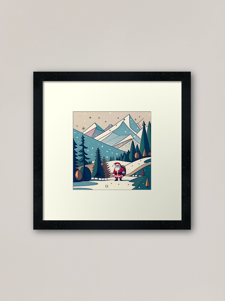 Thumbnail 1 of 7, Framed Art Print, Christmas Santa in Winter Landscape Drawing designed and sold by Patricks-Art.