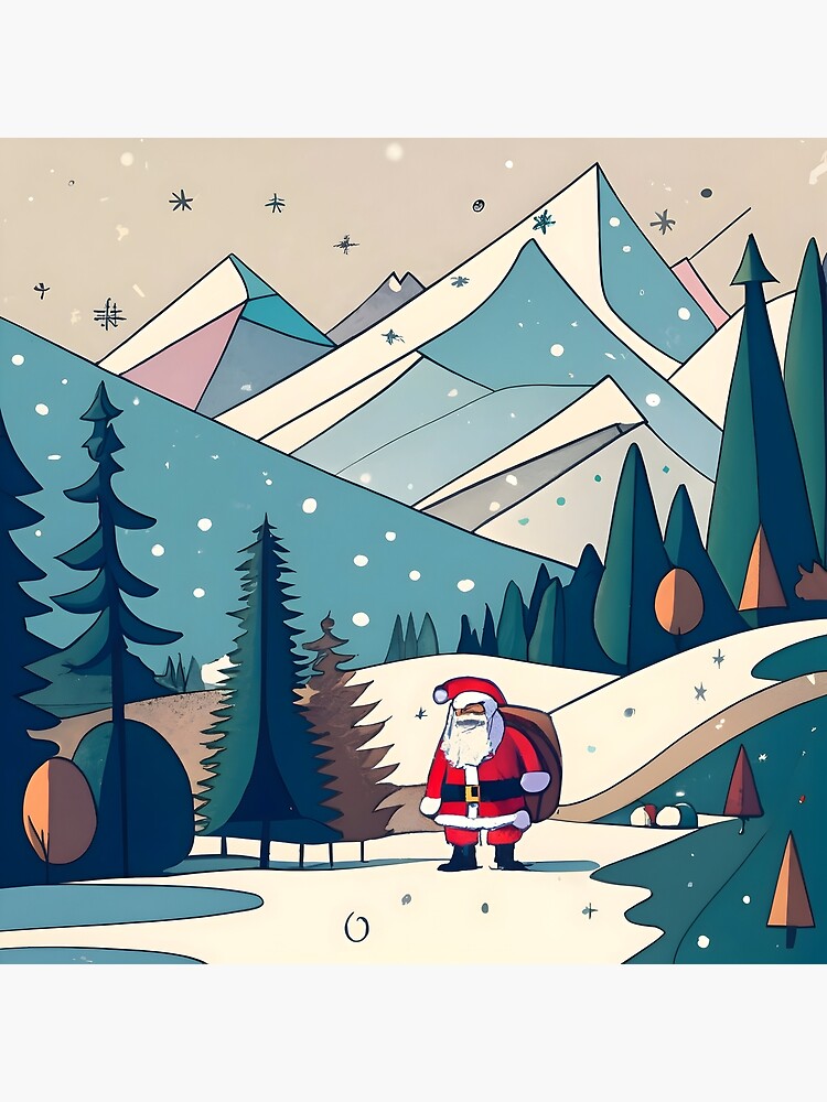 Thumbnail 7 of 7, Framed Art Print, Christmas Santa in Winter Landscape Drawing designed and sold by Patricks-Art.
