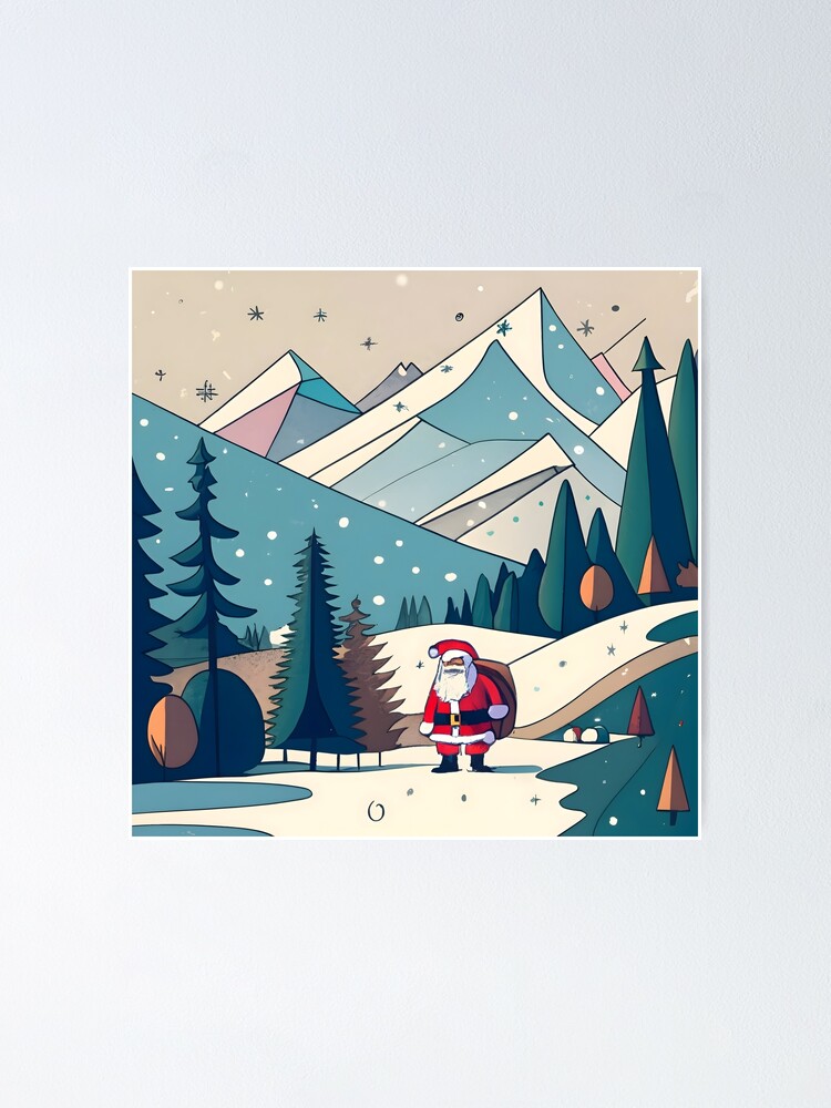 Thumbnail 1 of 3, Poster, Christmas Santa in Winter Landscape Drawing designed and sold by Patricks-Art.