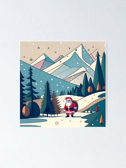 Thumbnail 1 of 3, Poster, Christmas Santa in Winter Landscape Drawing designed and sold by Patricks-Art.