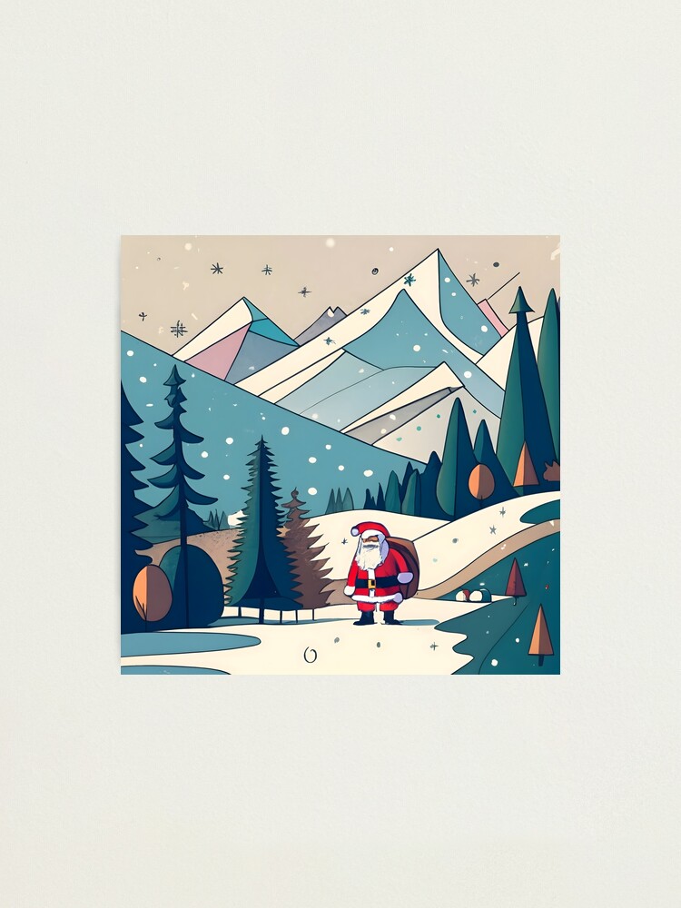 Thumbnail 1 of 3, Photographic Print, Christmas Santa in Winter Landscape Drawing designed and sold by Patricks-Art.