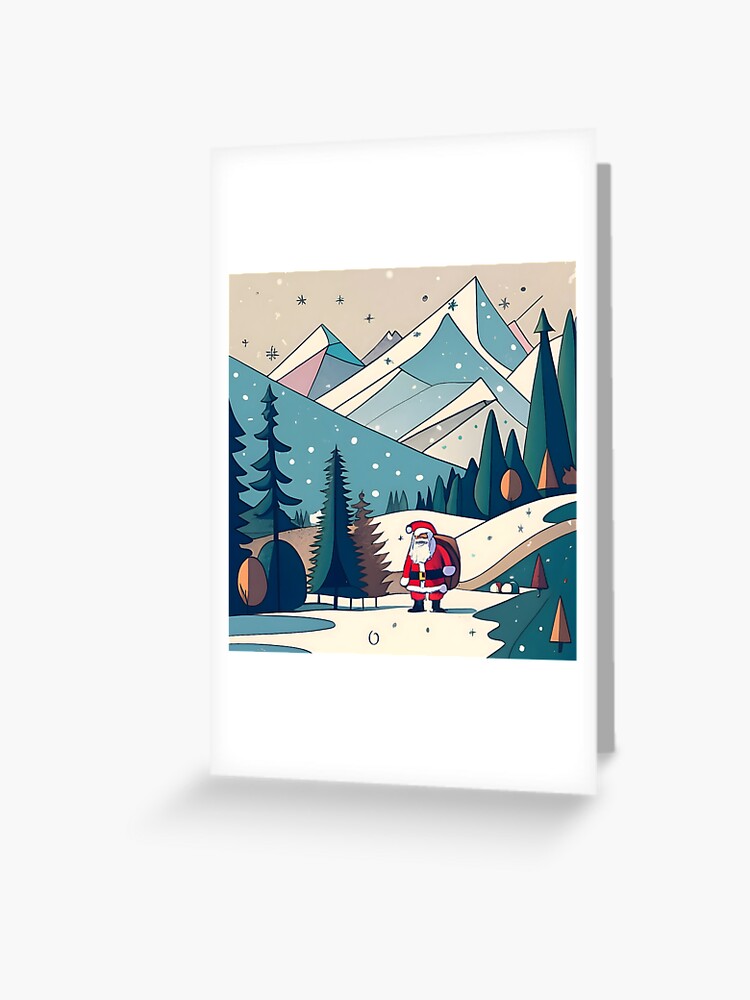 Thumbnail 1 of 2, Greeting Card, Christmas Santa in Winter Landscape Drawing designed and sold by Patricks-Art.