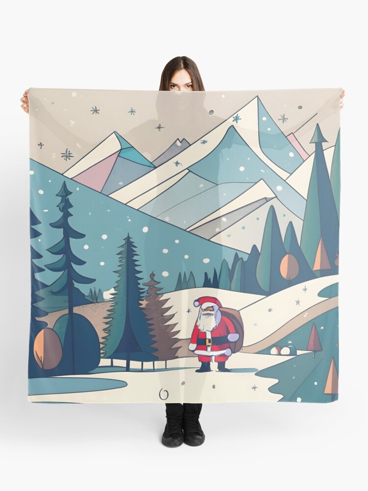 Thumbnail 1 of 3, Scarf, Christmas Santa in Winter Landscape Drawing designed and sold by Patricks-Art.