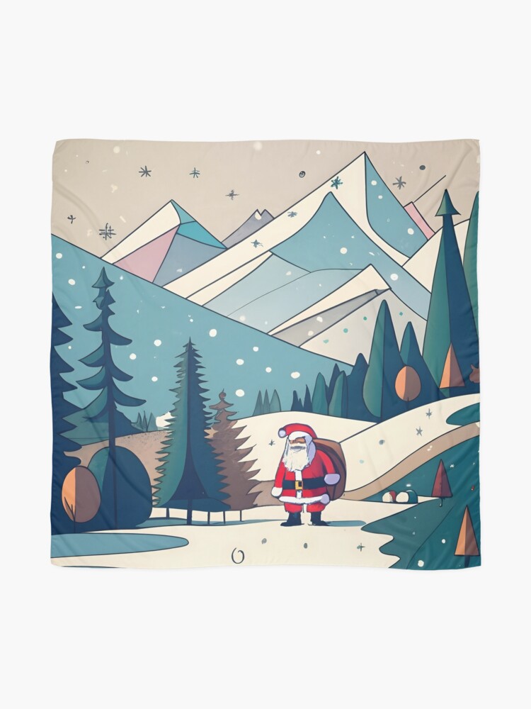 Thumbnail 2 of 3, Scarf, Christmas Santa in Winter Landscape Drawing designed and sold by Patricks-Art.
