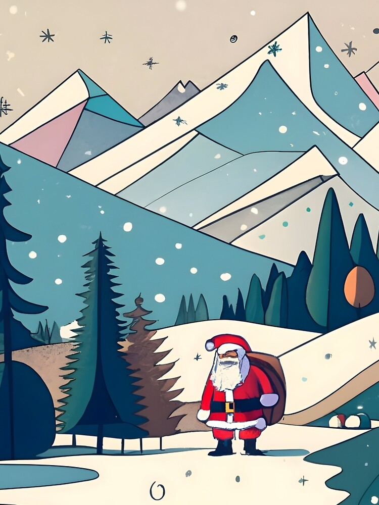 Thumbnail 4 of 4, A-Line Dress, Christmas Santa in Winter Landscape Drawing designed and sold by Patricks-Art.