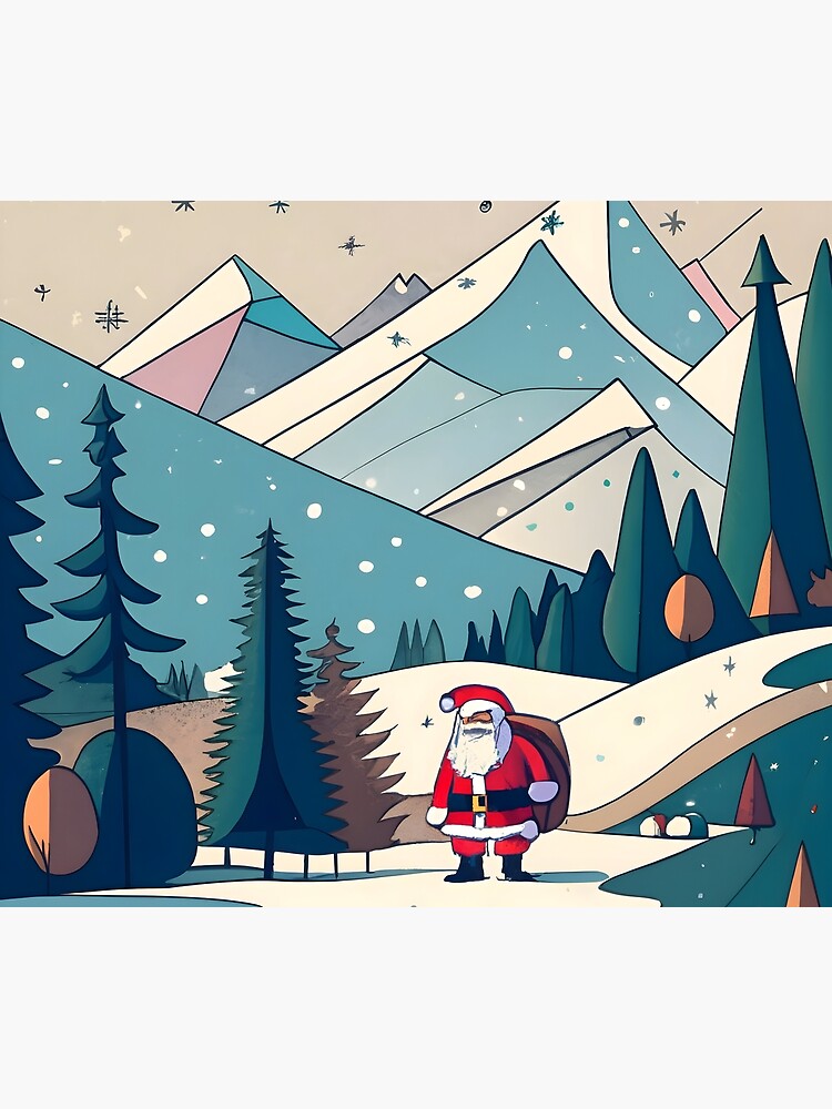 Thumbnail 3 of 3, Tapestry, Christmas Santa in Winter Landscape Drawing designed and sold by Patricks-Art.