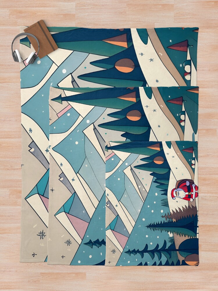 Thumbnail 5 of 6, Throw Blanket, Christmas Santa in Winter Landscape Drawing designed and sold by Patricks-Art.