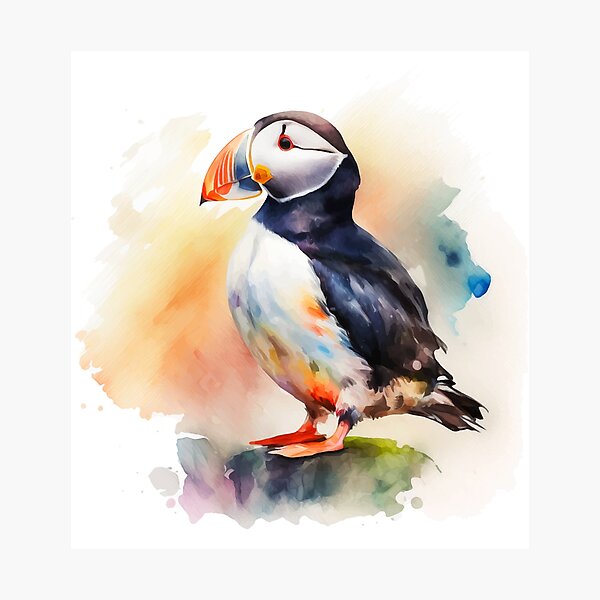 Item preview, colorful atlantic puffin, watercolor atlantic puffin, atlantic puffin designed and sold by GreyStanzione1.