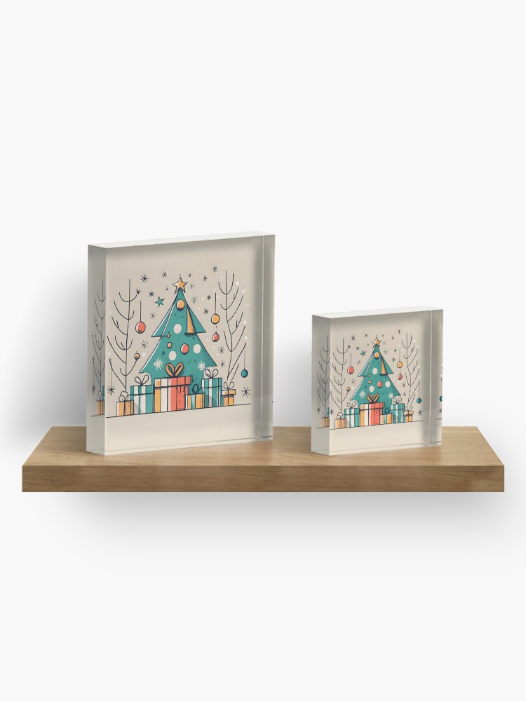 Thumbnail 4 of 5, Acrylic Block, Christmas Tree with Presents Drawing designed and sold by Patricks-Art.