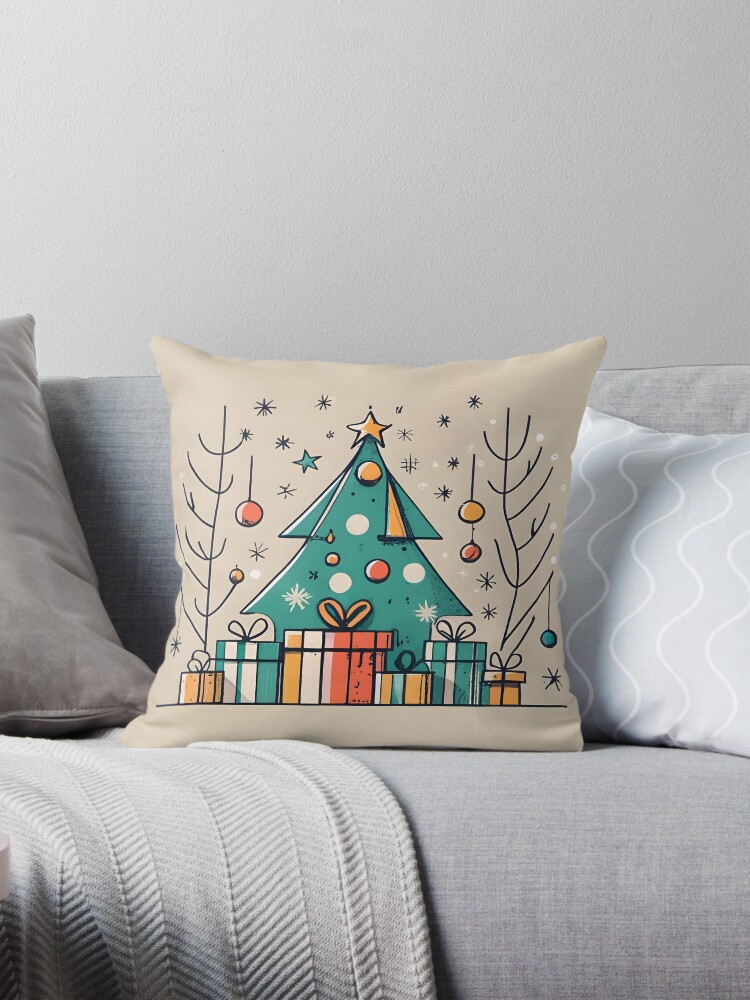 Thumbnail 1 of 4, Pillow, Christmas Tree with Presents Drawing designed and sold by Patricks-Art.
