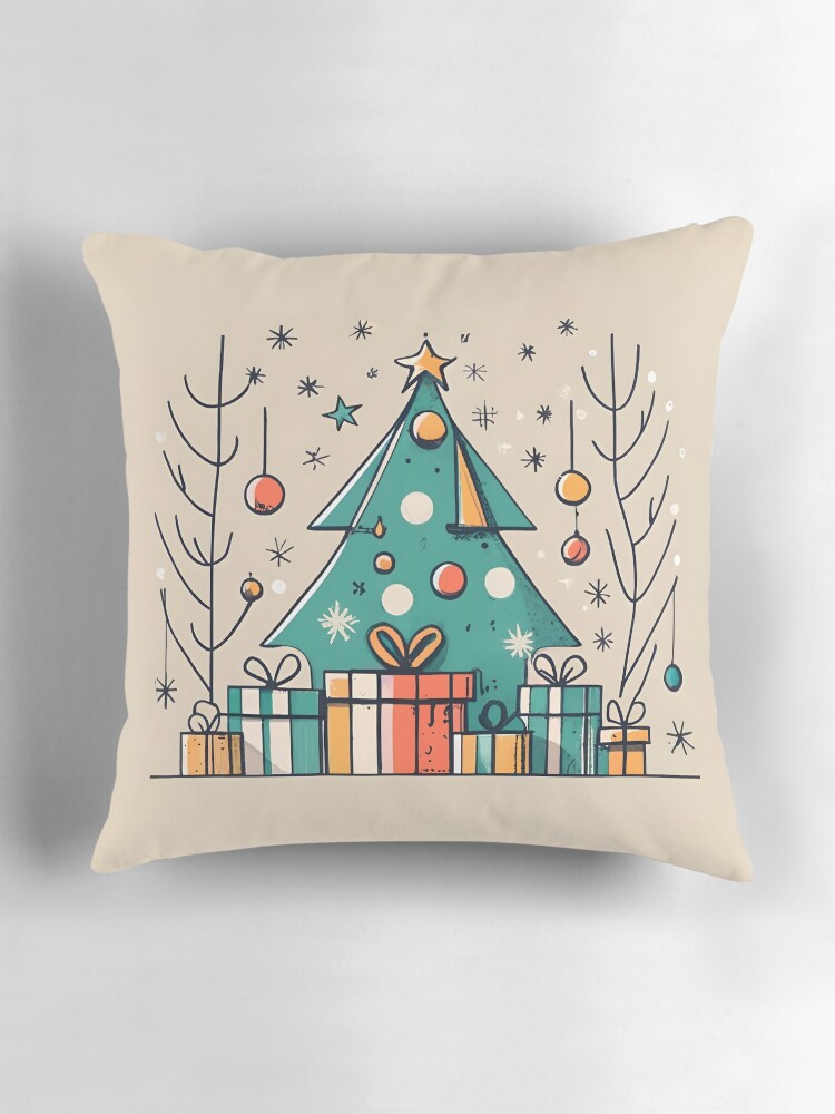 Thumbnail 3 of 4, Pillow, Christmas Tree with Presents Drawing designed and sold by Patricks-Art.