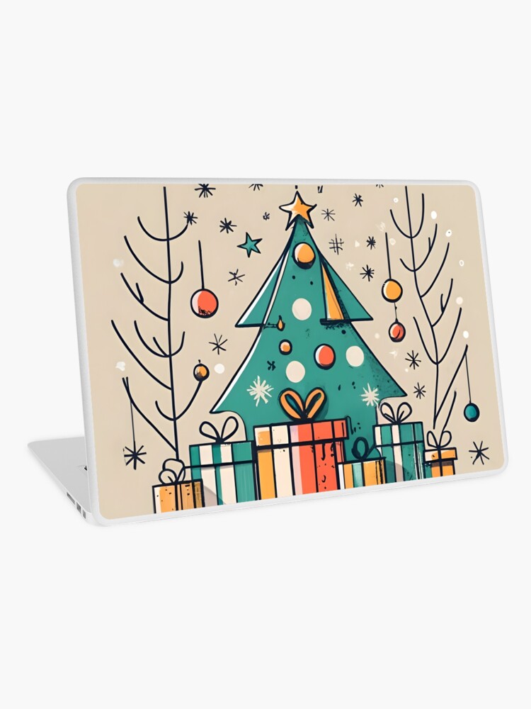 Thumbnail 1 of 2, Laptop Skin, Christmas Tree with Presents Drawing designed and sold by Patricks-Art.