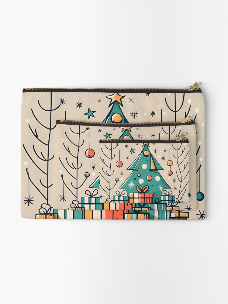 Thumbnail 2 of 4, Zipper Pouch, Christmas Tree with Presents Drawing designed and sold by Patricks-Art.