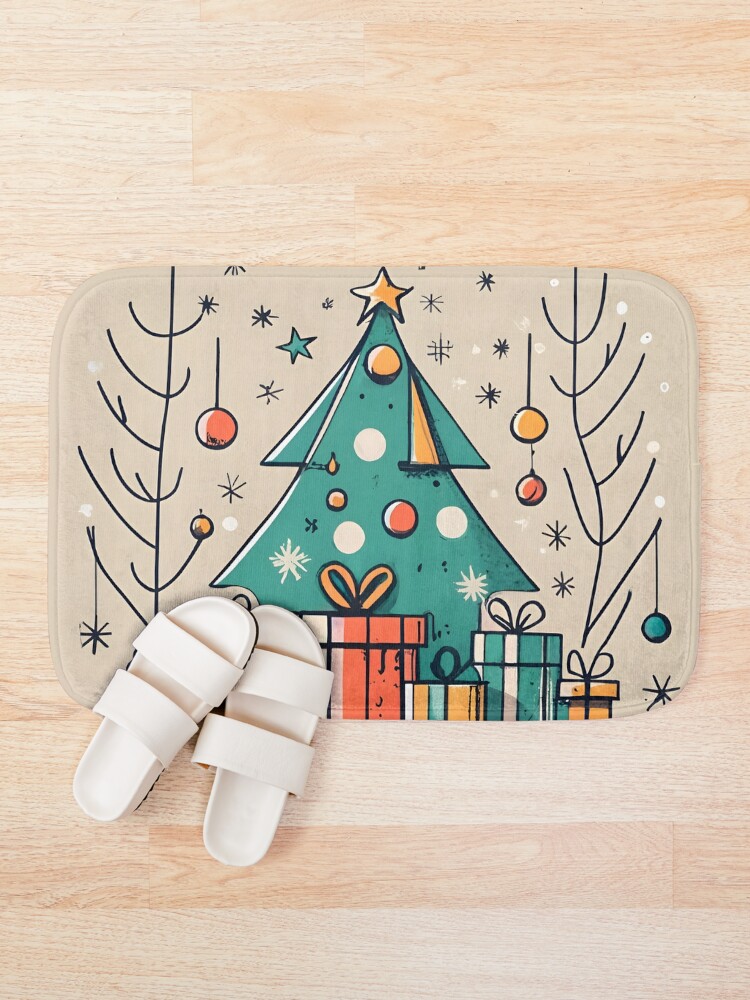 Thumbnail 1 of 6, Bath Mat, Christmas Tree with Presents Drawing designed and sold by Patricks-Art.