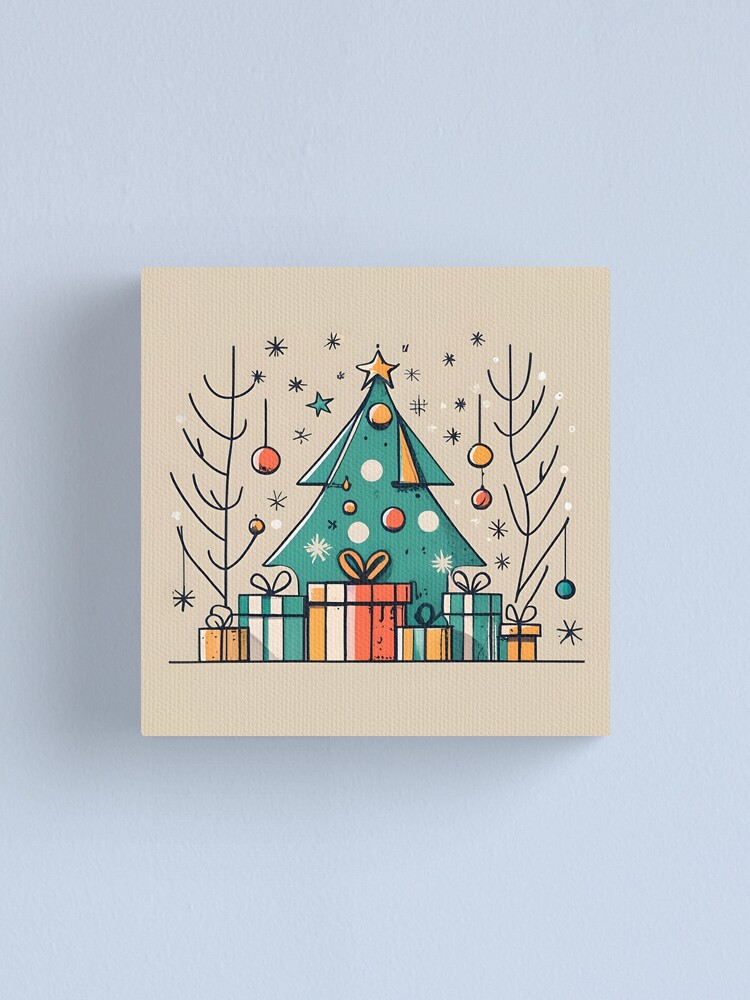 Thumbnail 1 of 3, Canvas Print, Christmas Tree with Presents Drawing designed and sold by Patricks-Art.