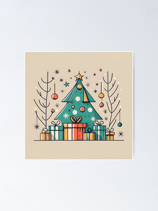 Thumbnail 1 of 3, Poster, Christmas Tree with Presents Drawing designed and sold by Patricks-Art.