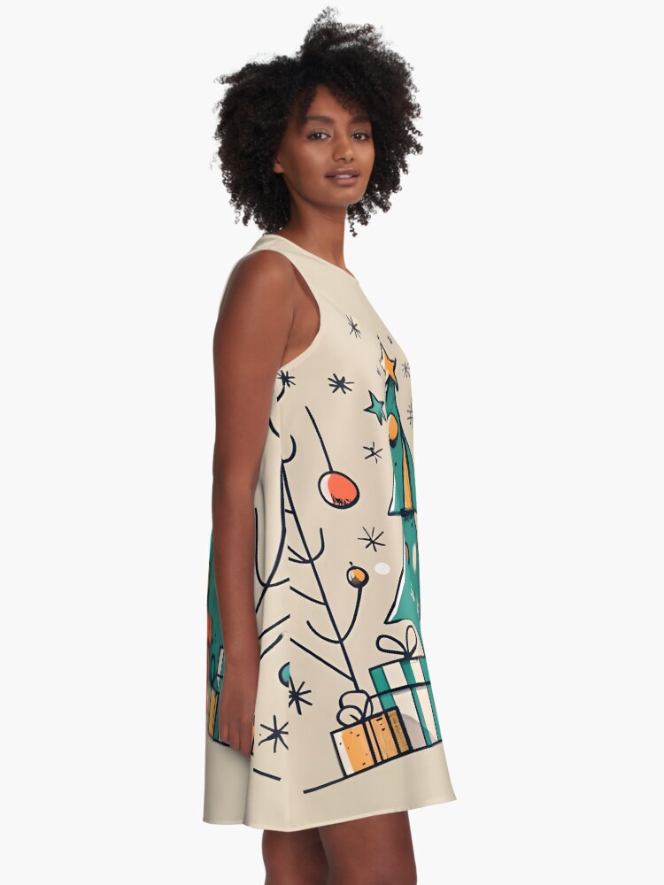Thumbnail 2 of 4, A-Line Dress, Christmas Tree with Presents Drawing designed and sold by Patricks-Art.