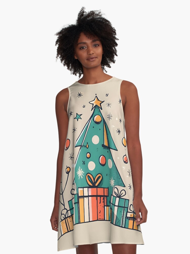 Thumbnail 1 of 4, A-Line Dress, Christmas Tree with Presents Drawing designed and sold by Patricks-Art.