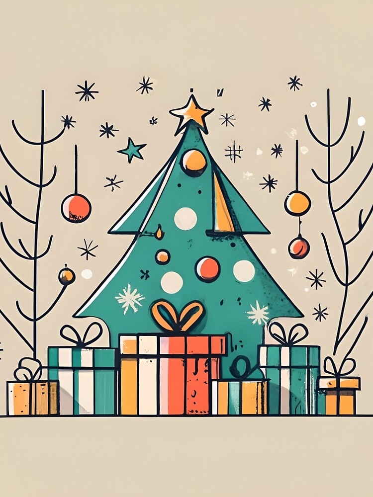 Thumbnail 4 of 4, A-Line Dress, Christmas Tree with Presents Drawing designed and sold by Patricks-Art.