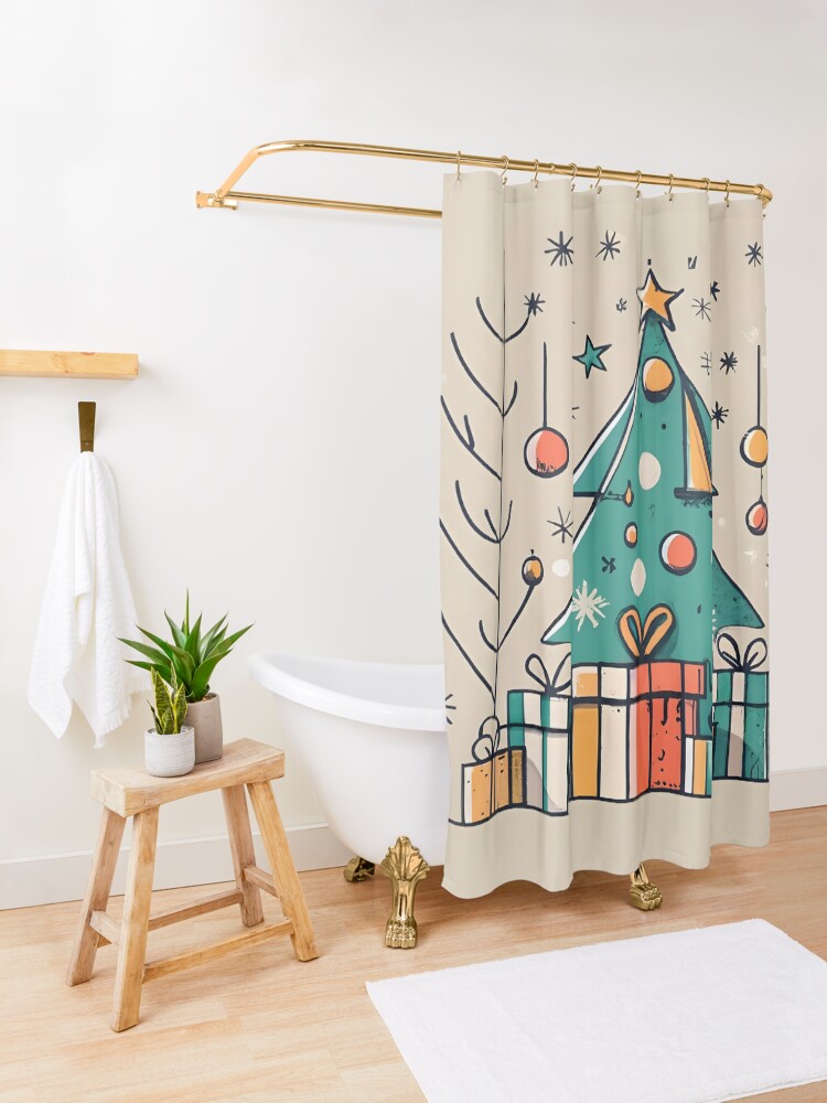 Thumbnail 3 of 5, Shower Curtain, Christmas Tree with Presents Drawing designed and sold by Patricks-Art.