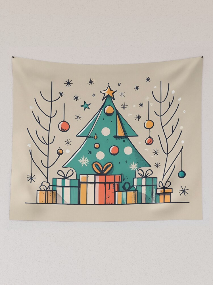 Thumbnail 2 of 3, Tapestry, Christmas Tree with Presents Drawing designed and sold by Patricks-Art.