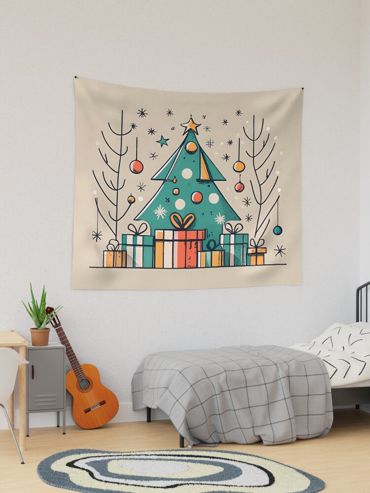 Thumbnail 1 of 3, Tapestry, Christmas Tree with Presents Drawing designed and sold by Patricks-Art.