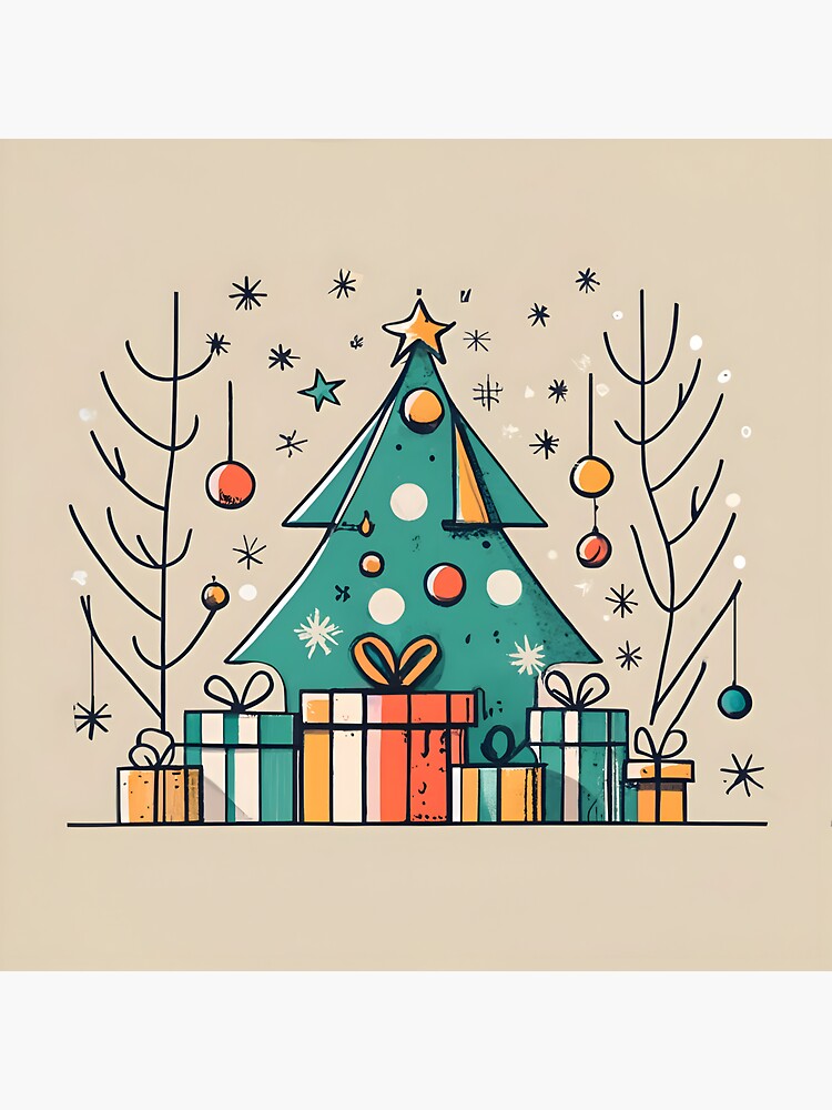 Thumbnail 3 of 3, Sticker, Christmas Tree with Presents Drawing designed and sold by Patricks-Art.