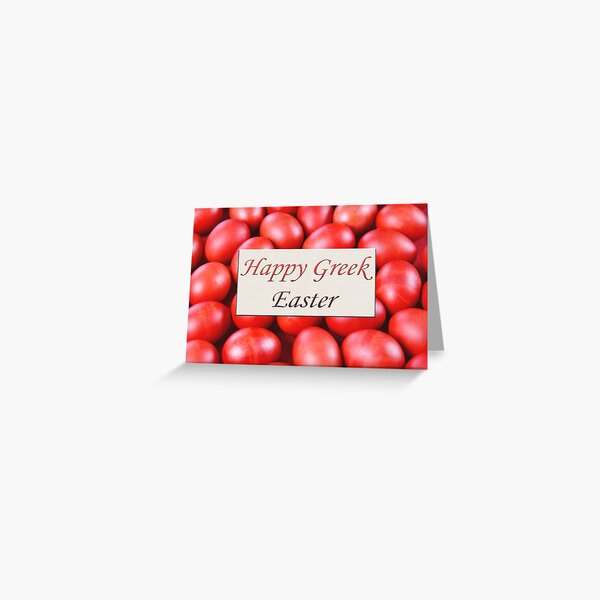 Happy Greek Easter With Red Traditional Eggs Greeting Card